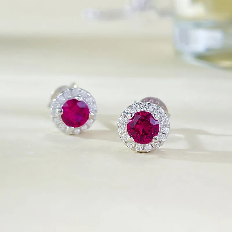 S925 Silver New 4.0mm Round Pigeon Blood Red Earrings Fashionable Commuting Versatile Single Item Wedding Jewelry - She Vibess By C2P