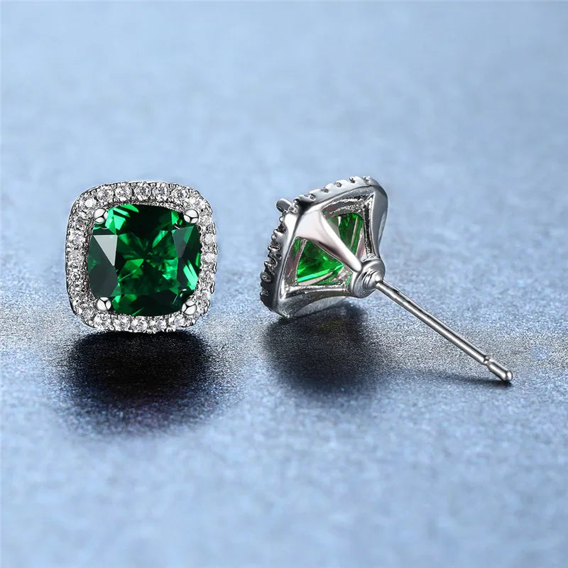 Cute Female's Jewelry Crystal Black Stone Earrings Charm Silver Color Stud Earrings Luxury Square Wedding Earrings For Women - She Vibess By C2P