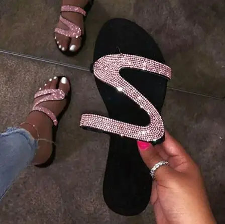 Spring/summer 2024 new sandals women bright diamond casual outdoor travel flip flop beach shoes non-slip durable slippers ms - She Vibess By C2P