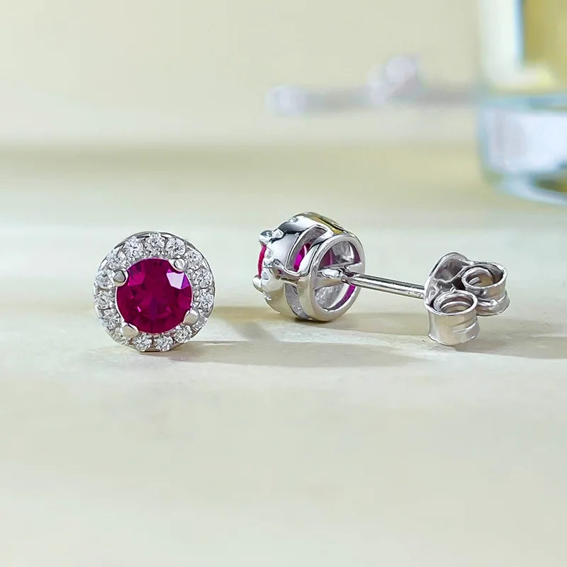 S925 Silver New 4.0mm Round Pigeon Blood Red Earrings Fashionable Commuting Versatile Single Item Wedding Jewelry - She Vibess By C2P