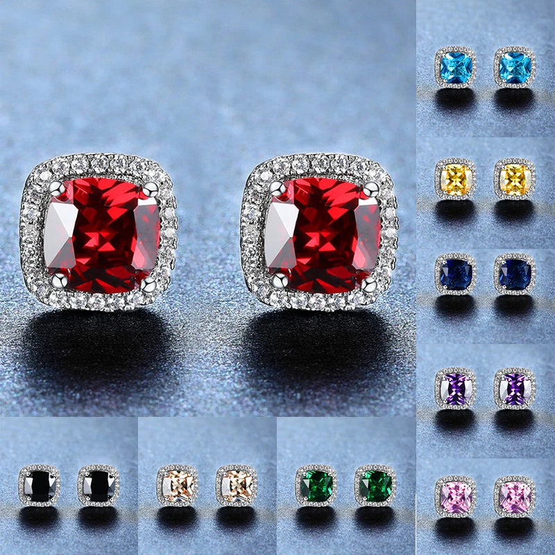 Cute Female's Jewelry Crystal Black Stone Earrings Charm Silver Color Stud Earrings Luxury Square Wedding Earrings For Women - She Vibess By C2P
