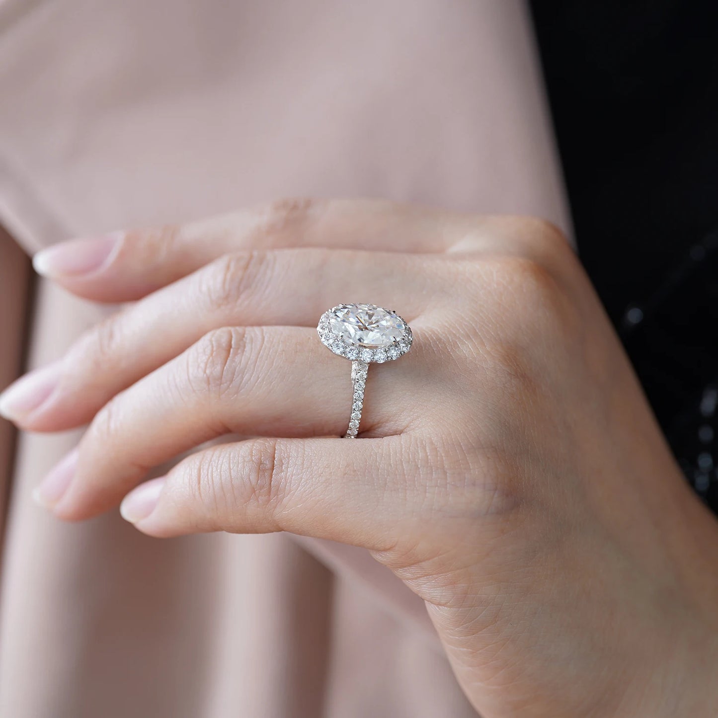 Moissanite Jewelry Ring 8X12mm 4.5 Carat Oval Cut 14K White Gold Halo Rings Engagement Wedding Gift for Woman - She Vibess By C2P
