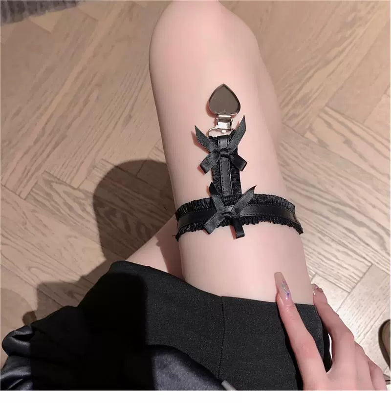 Black Pink Sexy Lace Bow Leg Ring Y2g Bandage Women Dark Japan fashion Leg Decoration Garter Thigh Chain-I’m Over 21 - She Vibess By C2P