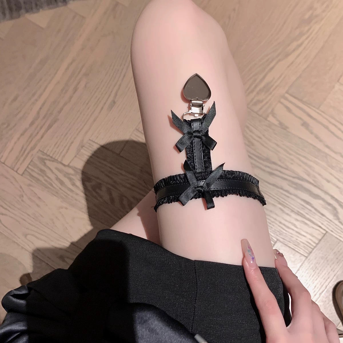 Black Pink Sexy Lace Bow Leg Ring Y2g Bandage Women Dark Japan fashion Leg Decoration Garter Thigh Chain-I’m Over 21 - She Vibess By C2P