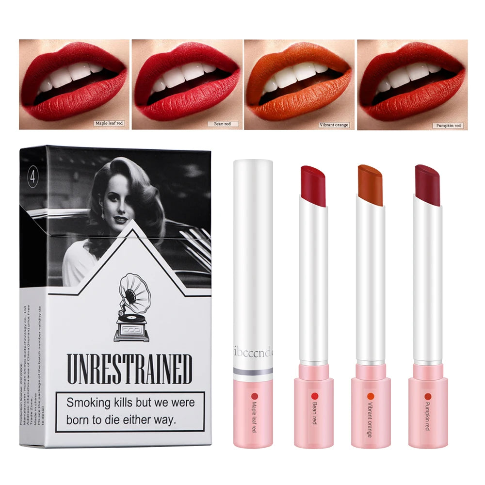4 pcs/set Cigarette Lipstick Set Long Lasting Lip Glaze Matte Lip Gloss Waterproof Lip Stick Tube Nude Lip Tint Makeup Cosmetics - She Vibess By C2P