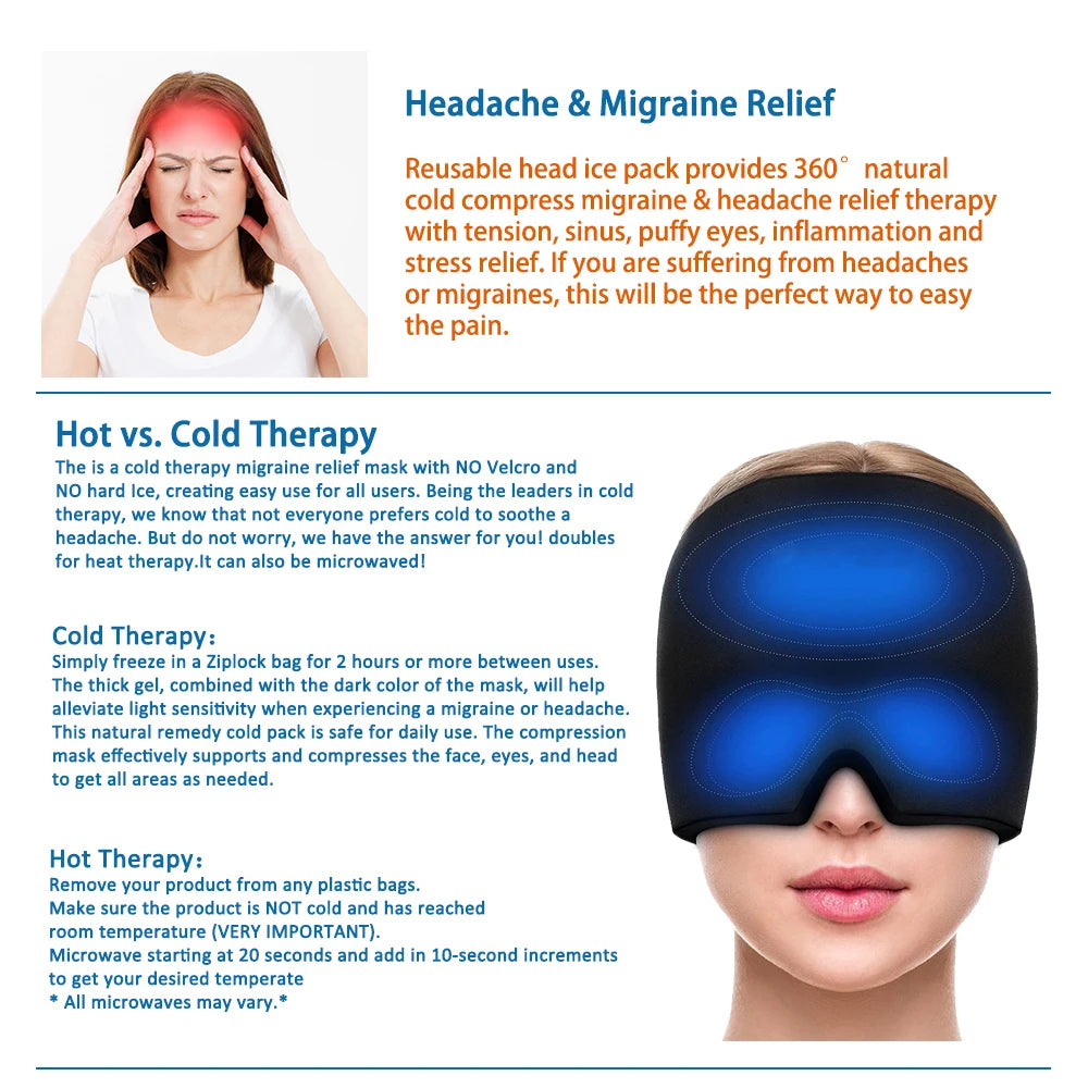 Migraine Relief Hat headache hat Gel Hot Cold Therapy Ice Cap For Relieve Pain Ice Hat Eye Mask Stress Pressure Pain Relief - She Vibess By C2P