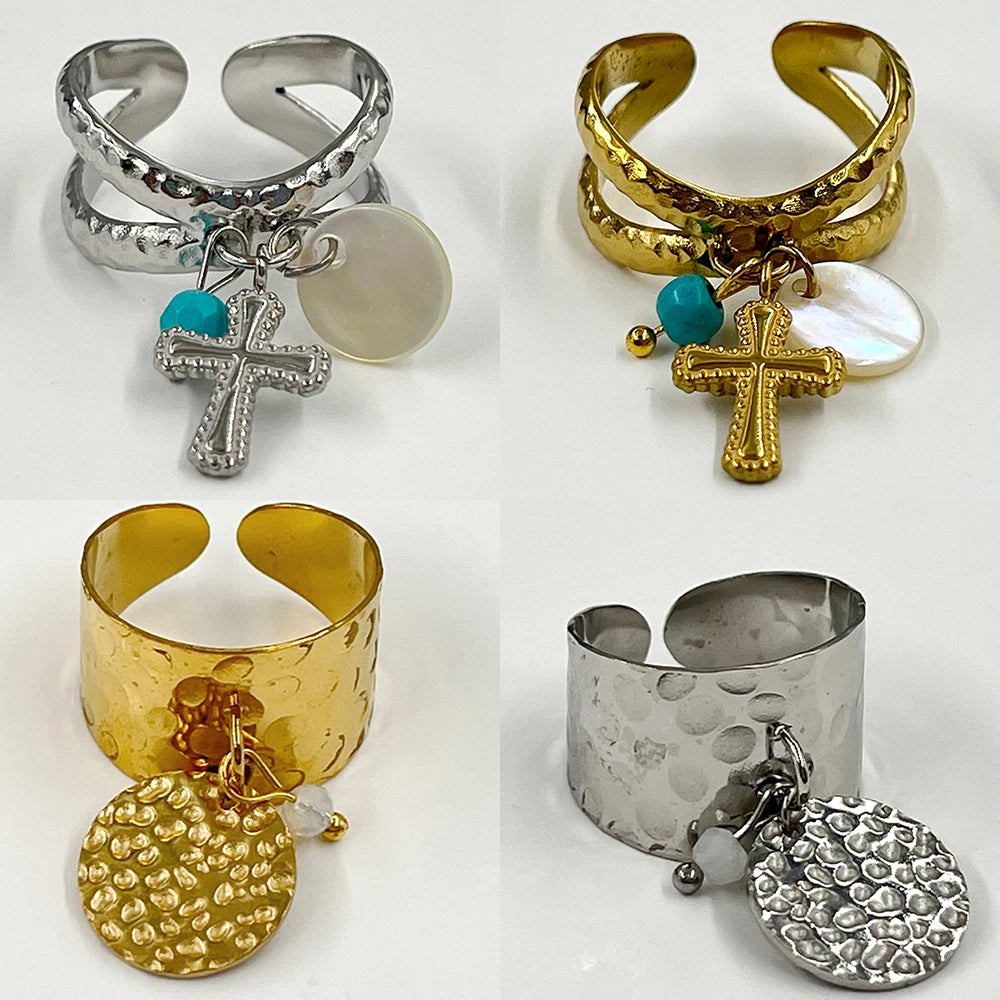 Stainless Steel Rings Open Rings For Women Rings Wide Ring Colorful Geometry Chain Female Rings Jewelry Party Gift Wholesale - She Vibess By C2P