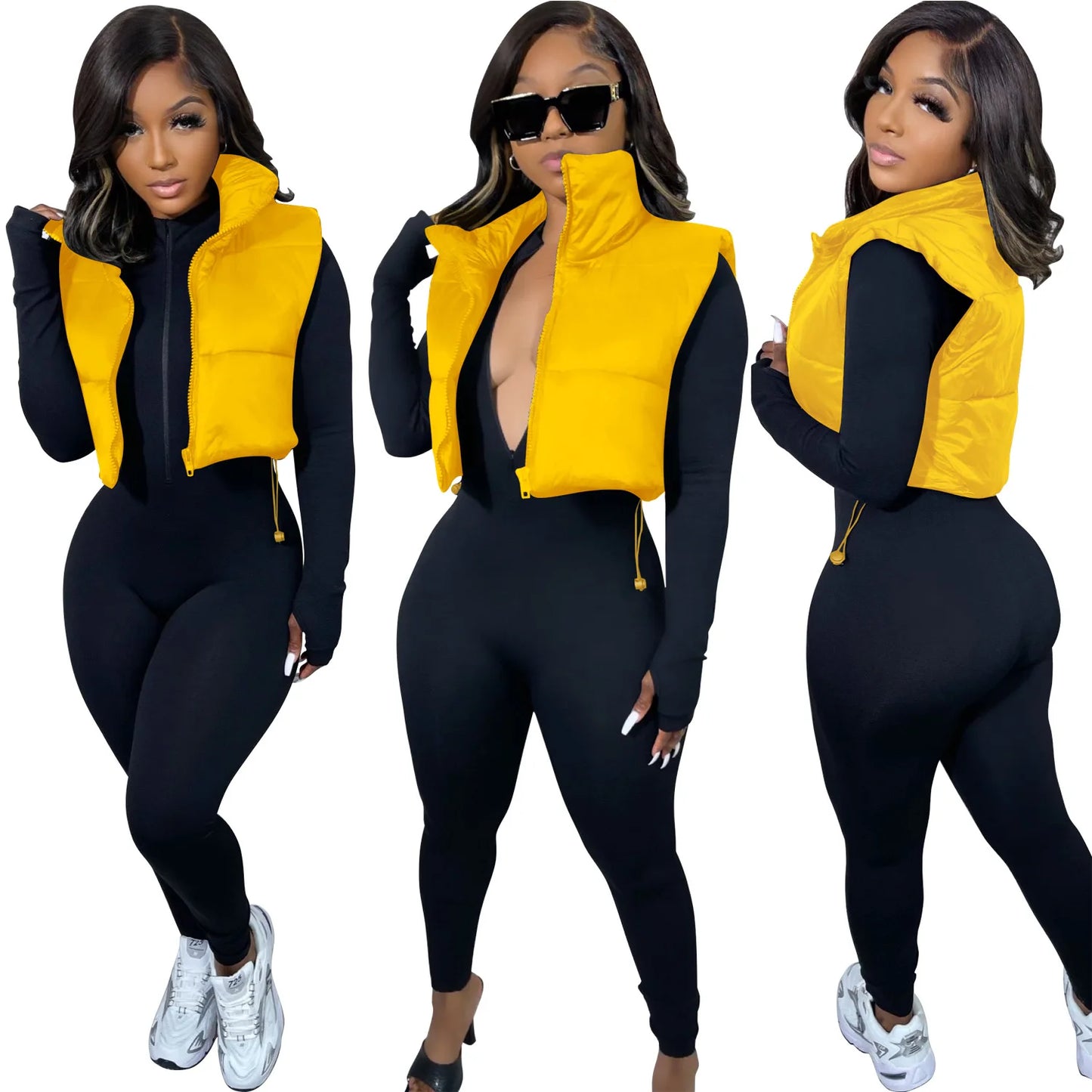 Women's Winter Vest Fashion Faux Leather Padded Jacket Coat Vintage PU Black And White Female Short Waistcoat Chic Clothes Tops - She Vibess By C2P