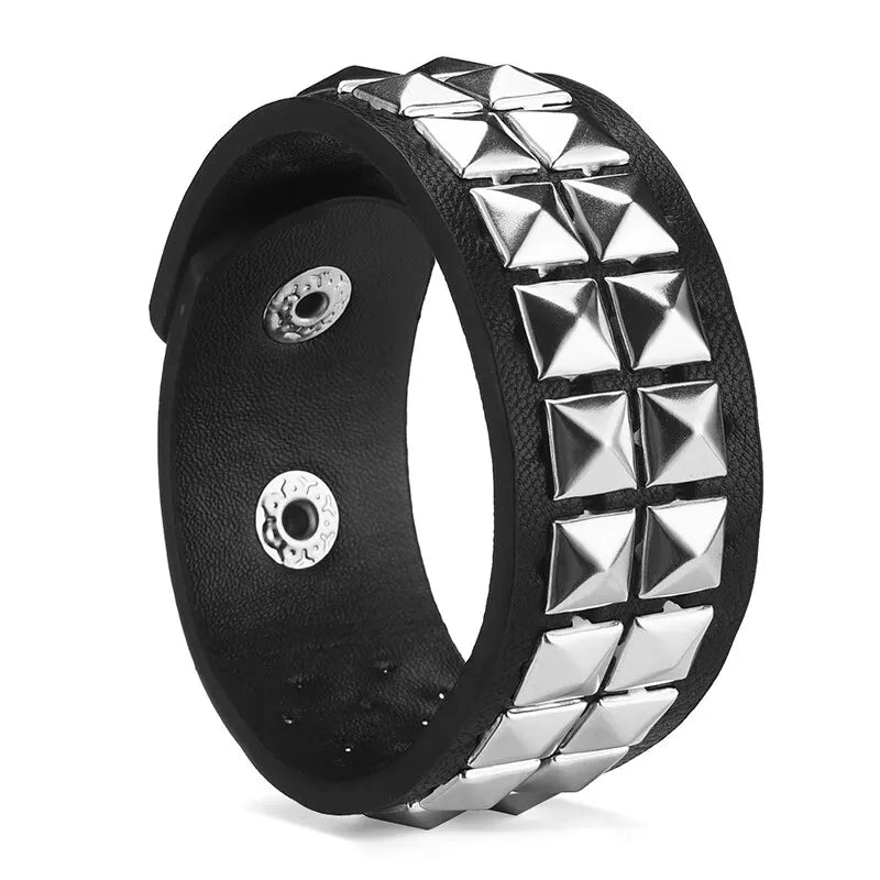 Y2K Wrist Fashion Square Bead Rivet Wrist Strap Personalized Retro Pyramid Punk PU Jewelry Bracelet Belt Strap Suitable for Men Women - She Vibess By C2P