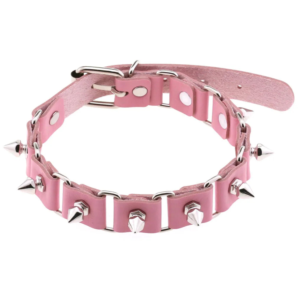 DIEZI Harajuku Pink PU Leather Star Heart Flower Choker Necklace Torques For Women Men Gothic Pink PU Leather -I’m Over 21 - She Vibess By C2P