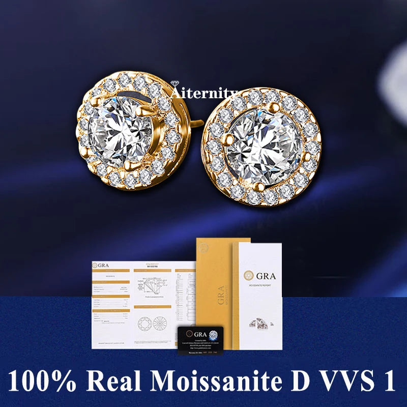 2 GRA Certificates S925 Sterling Silver Stud Earrings For Women And Men 100% Real Moissanite Pass Diamond Test Pen Fine Jewelry - She Vibess By C2P