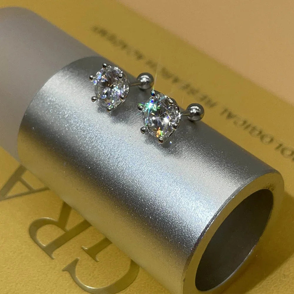 FEOBUR 0.2-2 Carat Moissanite Stud Earring Screw Backs S925 Silver Women Brilliant Diamond Ear Studs Party Fine Jewelry Gifts - She Vibess By C2P
