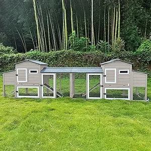 136" Chicken Coop with Wheels, Backyard Wooden Hen House Outdoor for 1-6 Chickens, 2 Story Poultry Cage Chicken Coop and Run, Ne - She Vibess By C2P