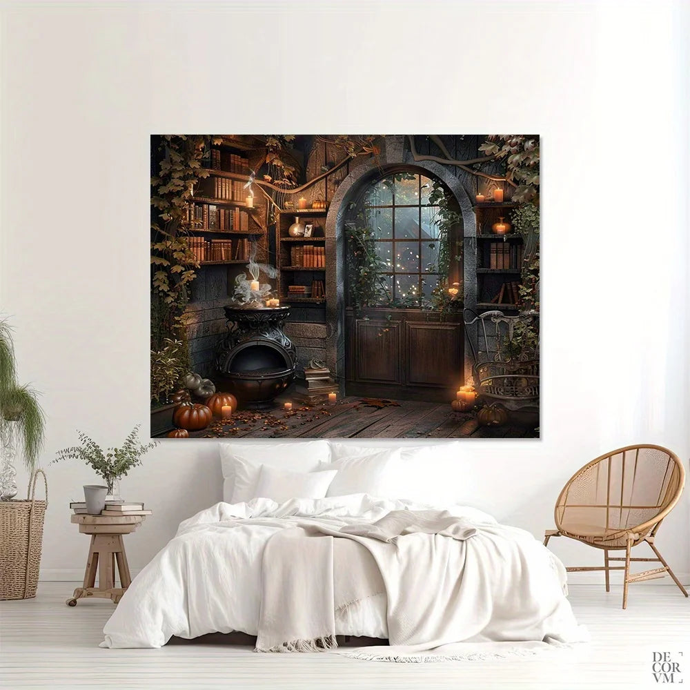Halloween witch and potion background universal, retro medieval wizard theme for parties and outdoor decorations - She Vibess By C2P