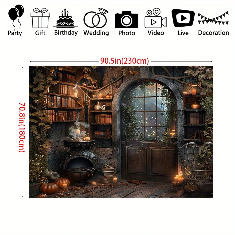 Halloween witch and potion background universal, retro medieval wizard theme for parties and outdoor decorations - She Vibess By C2P