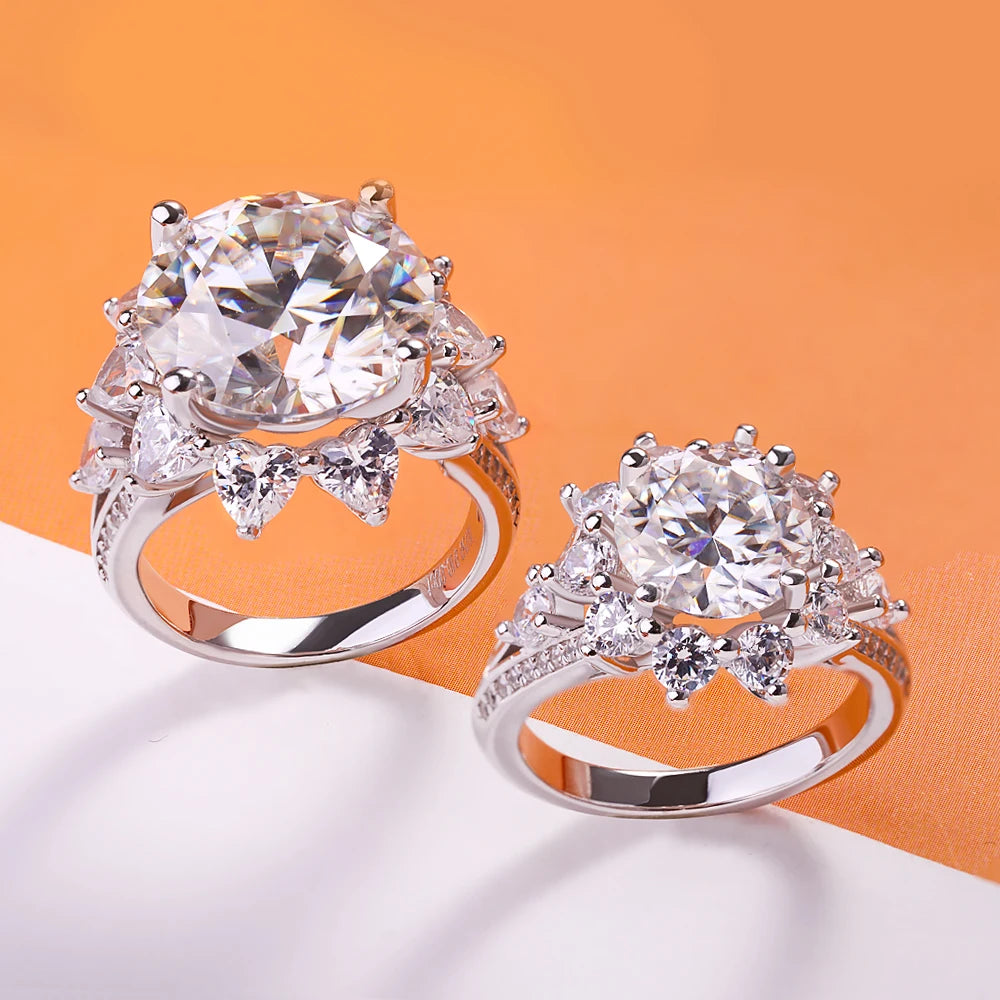 FEOBUR 10CT Moissanite Ring with Certificate for Women 100% 925 Sterling Silver Sunflower Diamond Rings Engagement Jewelry Wedding Band - She Vibess By C2P
