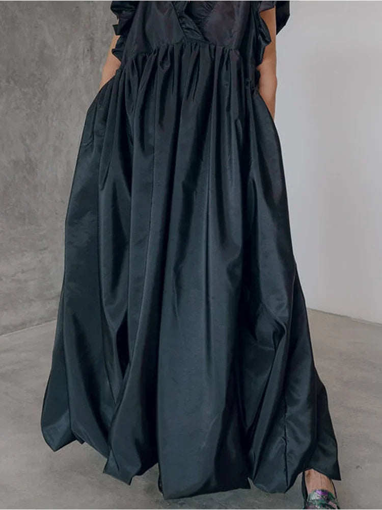 Elegant Women's Dress Fashionable Flat Neck Tassel Casual Party Wedding Women's Long Dress Layered Ruffle Edge Robe - She Vibess By C2P