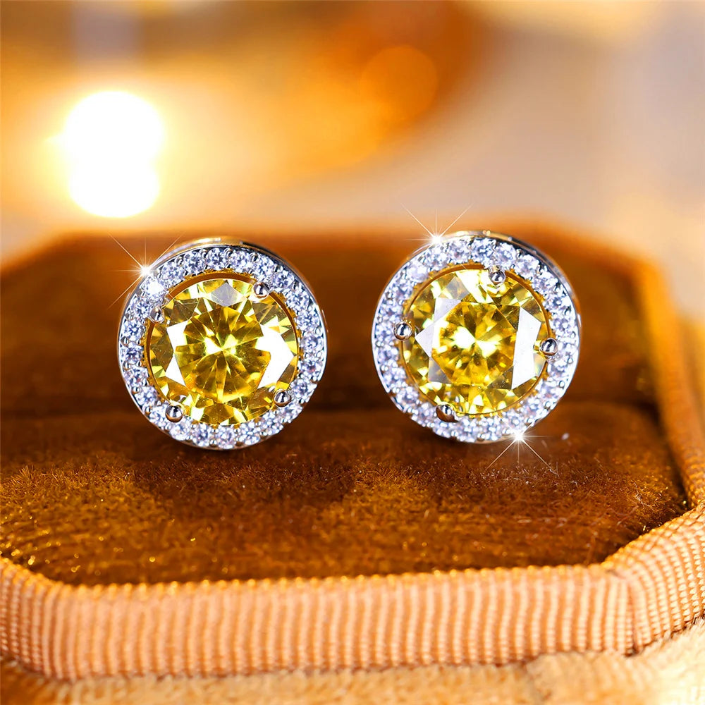Luxury Female Crystal Purple Blue Green Round Stud Earrings Silver Color Wedding Jewelry For Women - She Vibess By C2P