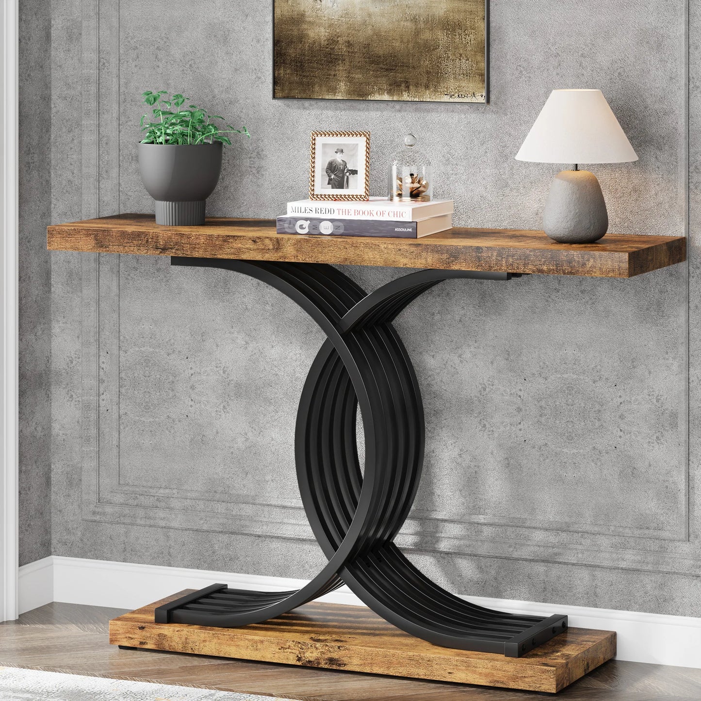 Tribesigns Gold Entryway Table, Modern 39-Inch Console Faux Marble Narrow Wood Sofa with Geometric Metal Legs - She Vibess By C2P