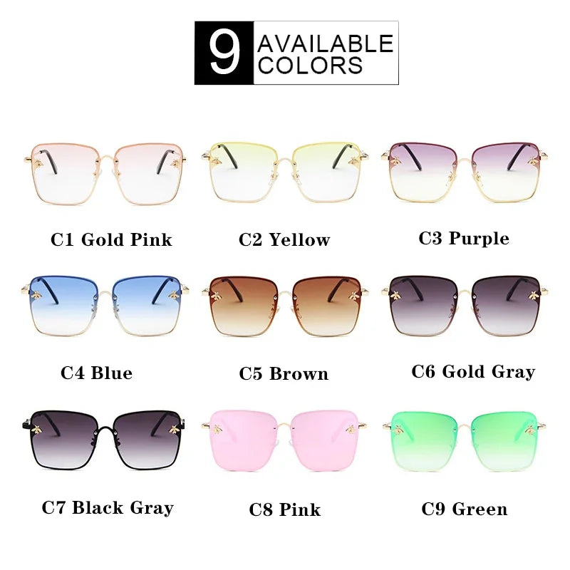 2024 New Fashion Lady Oversized Rimless Square Bee Sunglasses Women Men Small Glasses Gradient Sun Glasses Female UV400 - She Vibess By C2P