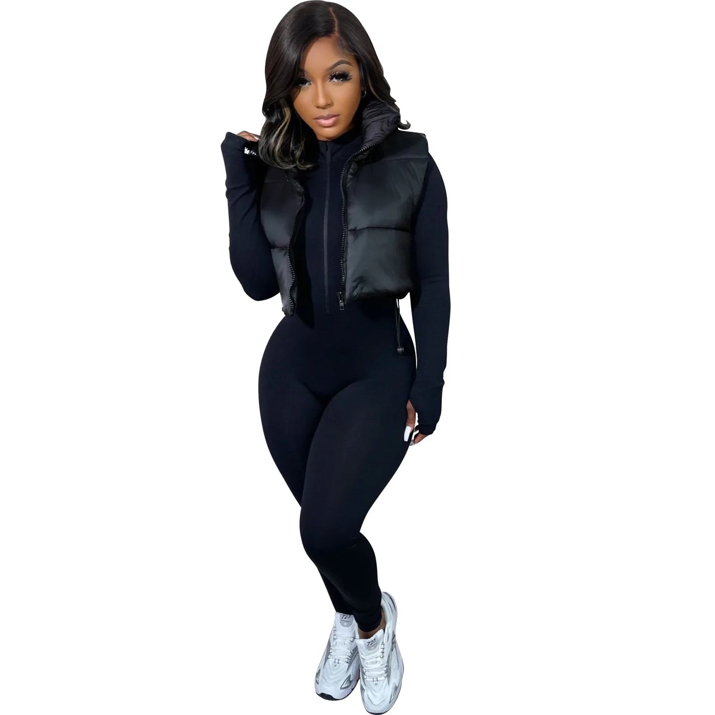 Women's Winter Vest Fashion Faux Leather Padded Jacket Coat Vintage PU Black And White Female Short Waistcoat Chic Clothes Tops - She Vibess By C2P