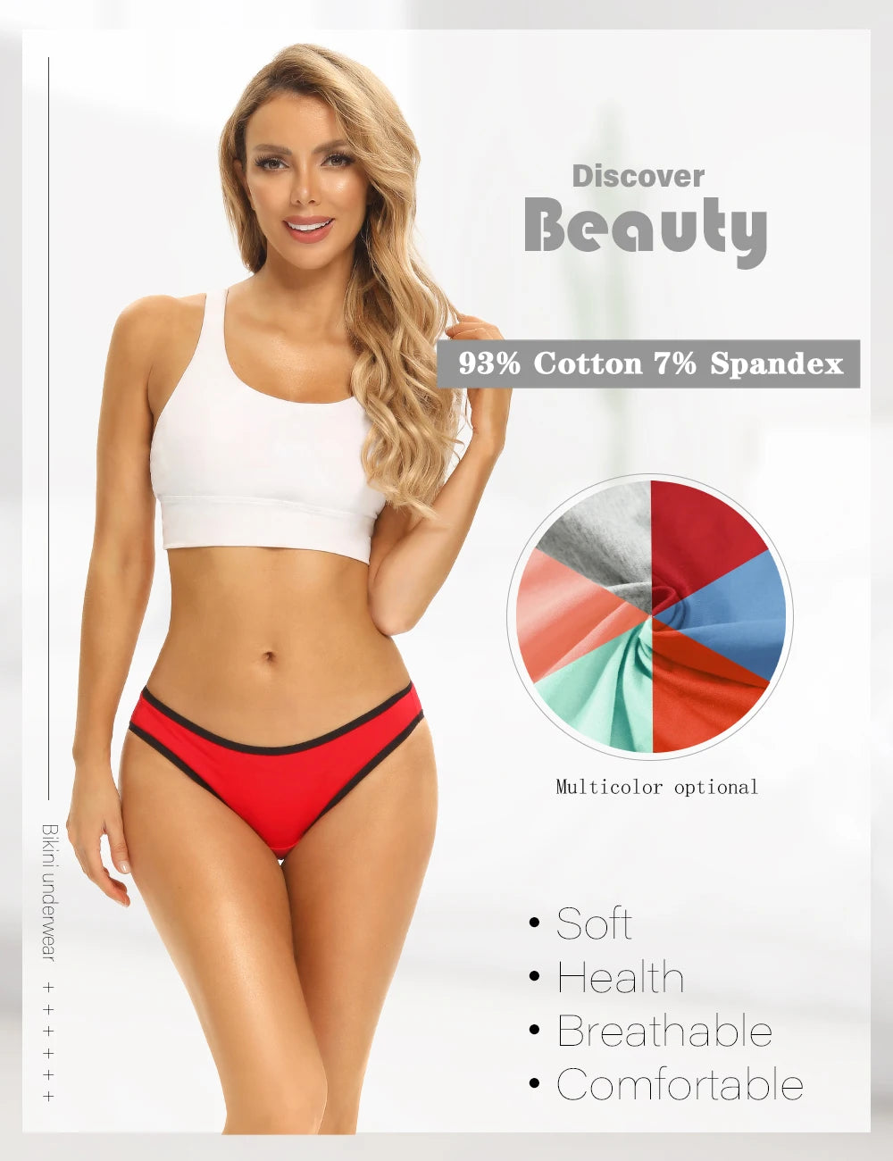 Molasus 6PCS Women High Cut Bikini Panties Breathable & Healthy Cotton Underwear Ladies No Ride Up Underpants Large Size - She Vibess By C2P