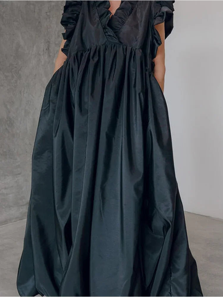 Elegant Women's Dress Fashionable Flat Neck Tassel Casual Party Wedding Women's Long Dress Layered Ruffle Edge Robe - She Vibess By C2P