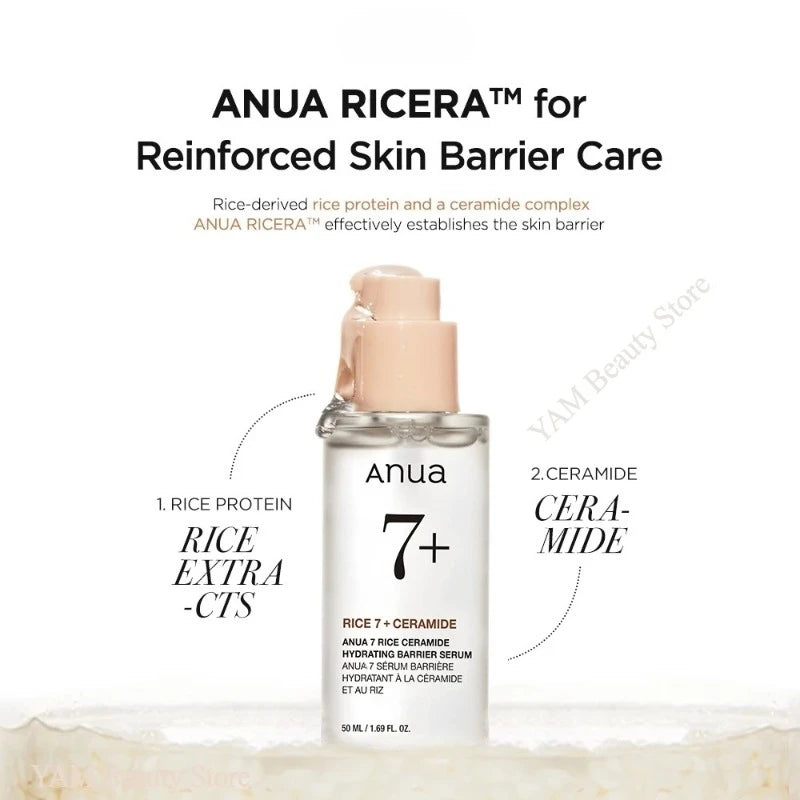 Korean Skin Care Essence 7 Rice Ceramide Hydrating Barrier Serum Facial Brightening Rice Hyaluronic Acid Daily Hydrating Serum - She Vibess By C2P
