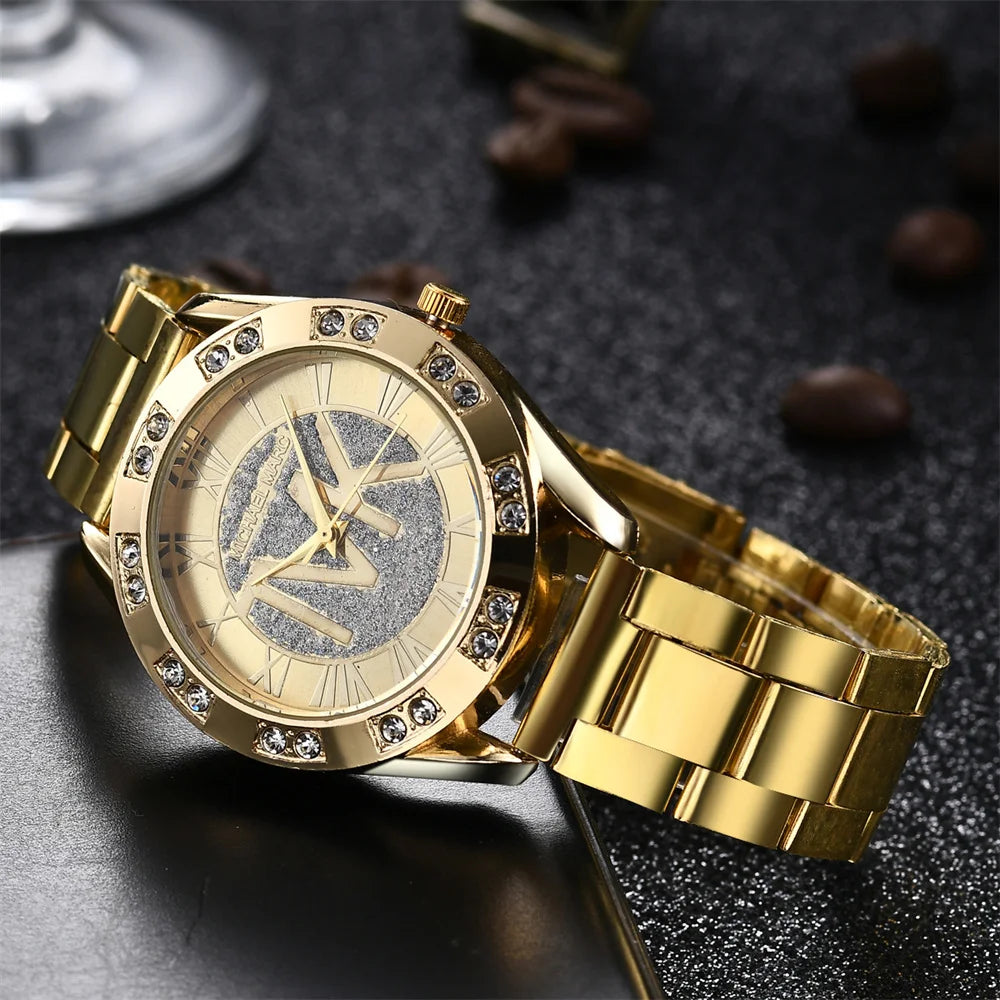 Luxury Women's Watch Fashion 2025 Diamonds TVK Quartz Watch Business Stainless Steel Gold Ladies Clock Gift Wristwatch - She Vibess By C2P