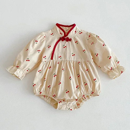2024 New Autumn Christmas Newborn Baby Girls Long Sleeved Cotton Splicing Infant Baby Jumpsuit 0-24M Children Clothes - She Vibess By C2P