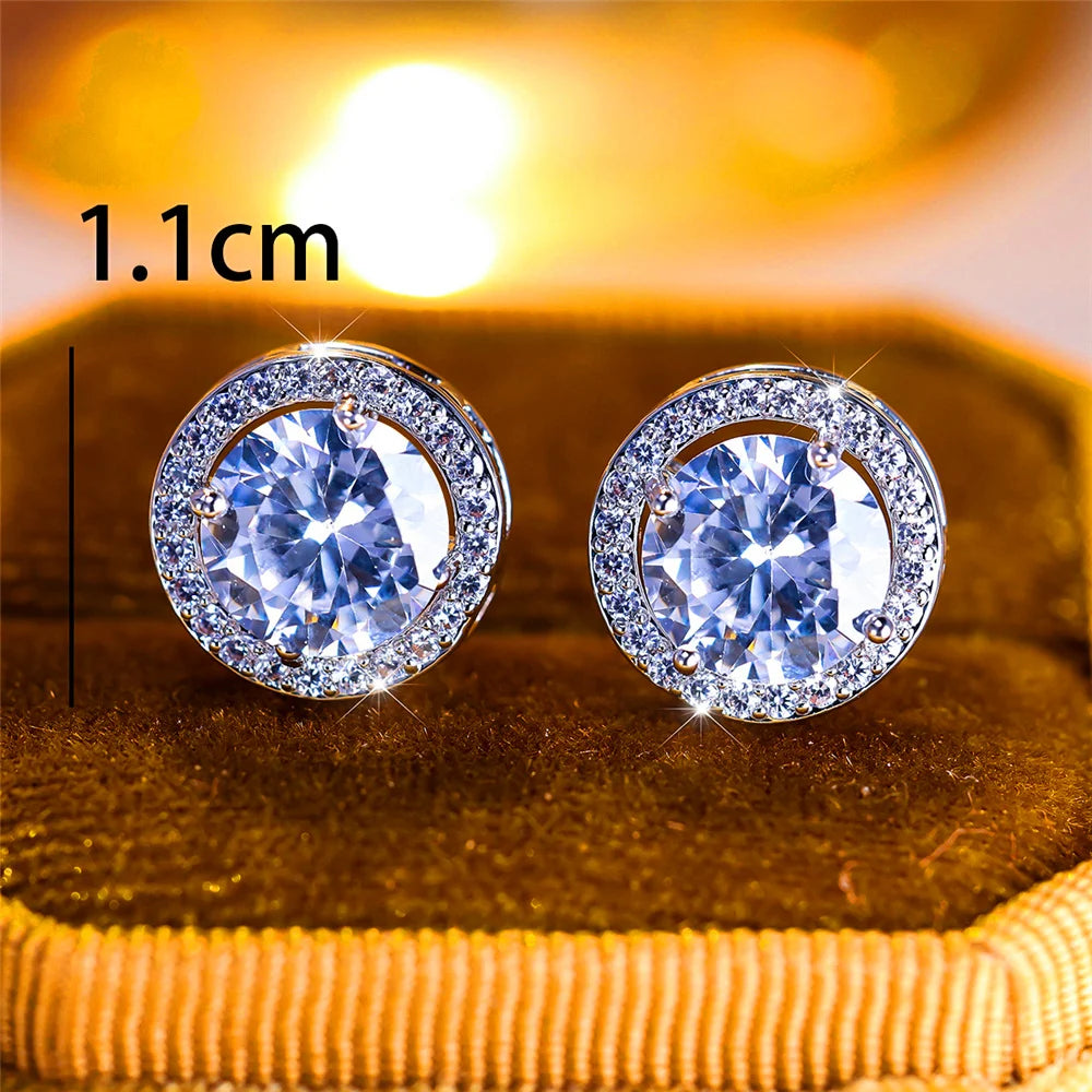 Luxury Female Crystal Purple Blue Green Round Stud Earrings Silver Color Wedding Jewelry For Women - She Vibess By C2P