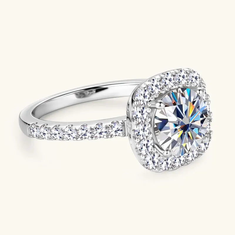 Lnngy 8mm 2ct Moissanite Halo Ring Certified 925 Sterling Silver Engagement Rings For Women Girls Wedding Party Jewelry Gift - She Vibess By C2P