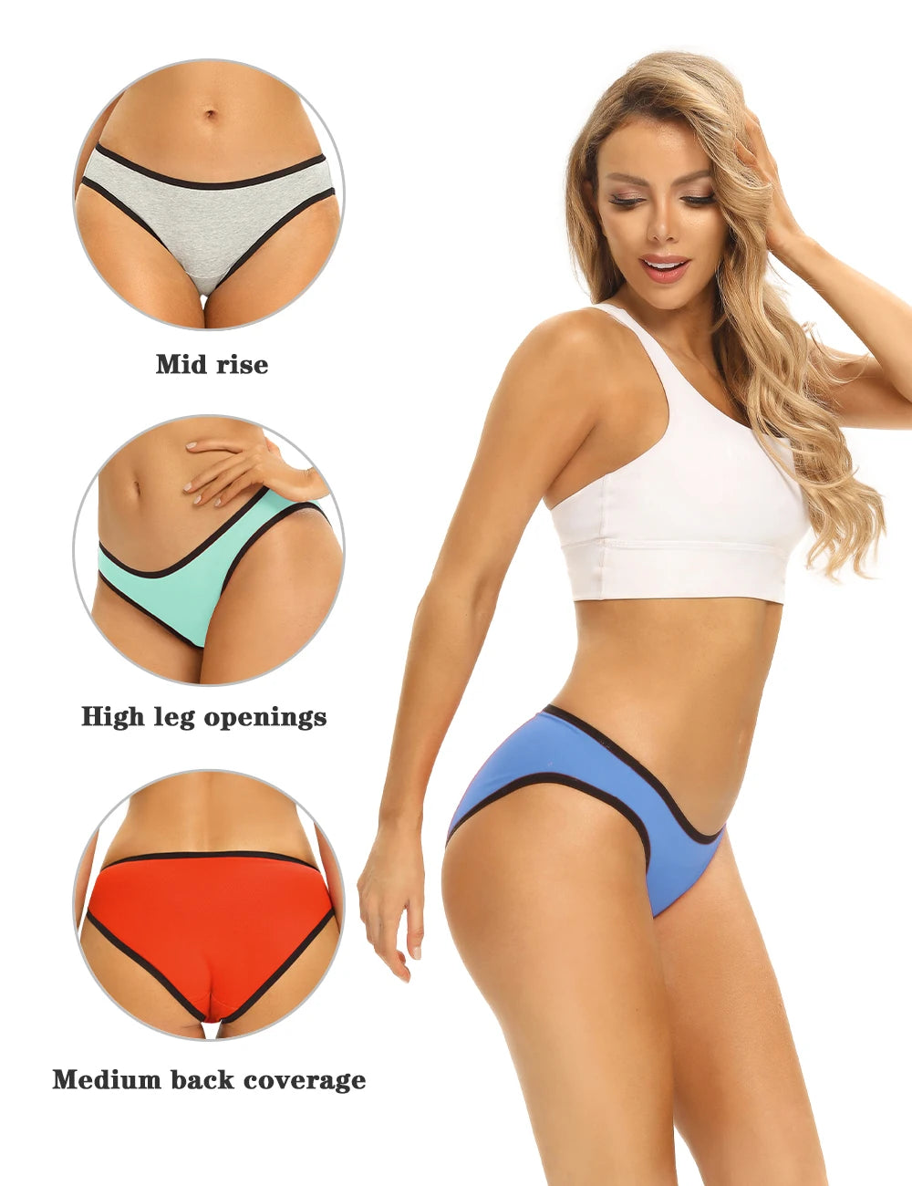 Molasus 6PCS Women High Cut Bikini Panties Breathable & Healthy Cotton Underwear Ladies No Ride Up Underpants Large Size - She Vibess By C2P