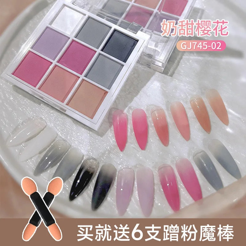 9Colors Solid Patting Nail Powders UV Polish Decoration Shimmer Fine Glitter Gradient Matte Pat Pat Manicure Polish Deco Powder - She Vibess By C2P