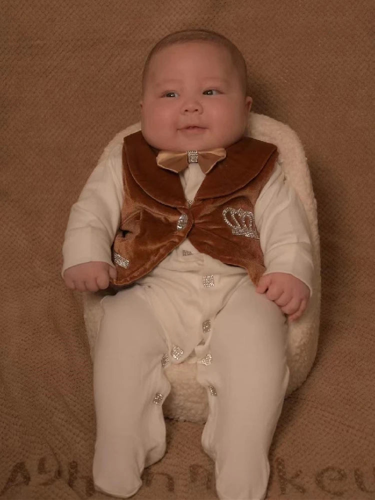 Velvet Newborn Baby Boy Outfits Blazer Vest Kids Clothing Cotton Infant Products Body Suit Shirt Pants Mittens Receiving Blanket - She Vibess By C2P