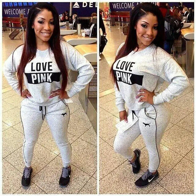 Fashion New Sweatshirts Women Sportswear Printed Letter Spring Tracksuits Long-sleeve Casual Sport Costumes Mujer 2 Piece Set - She Vibess By C2P