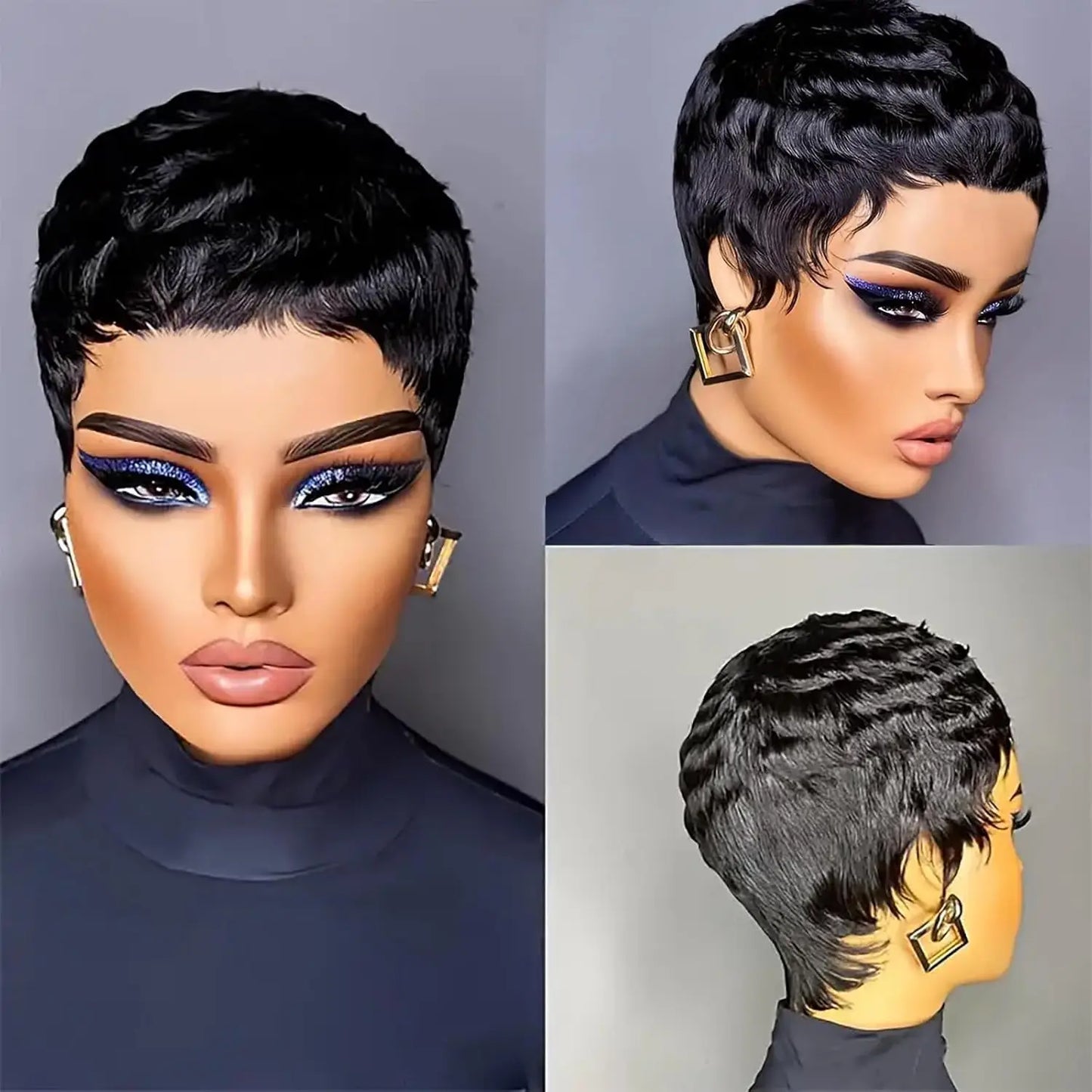 Short Pixie Cut Wig Human Hair For Women Machine Made Wigs With Bangs Colored Wig 180 Density - She Vibess By C2P