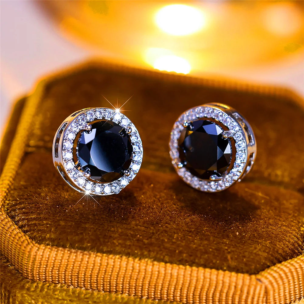 Luxury Female Crystal Purple Blue Green Round Stud Earrings Silver Color Wedding Jewelry For Women - She Vibess By C2P