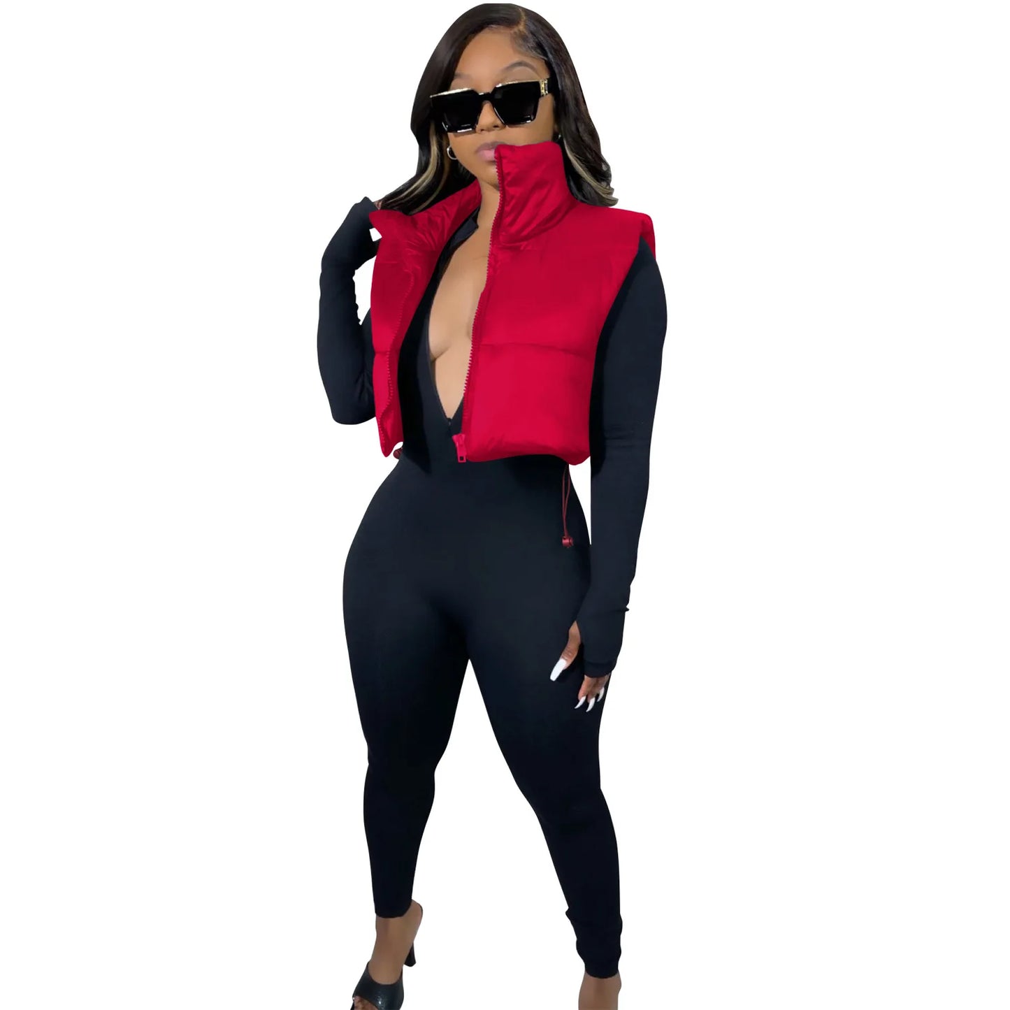 Women's Winter Vest Fashion Faux Leather Padded Jacket Coat Vintage PU Black And White Female Short Waistcoat Chic Clothes Tops - She Vibess By C2P