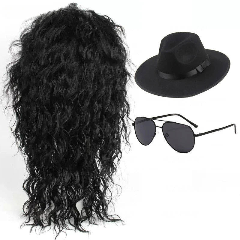 Anime Michael Jackson Cosplay Michael Cosplay Black Wig Michael Role Play Medium Long Curly Black Hair Wig Halloween Cos Wigs - She Vibess By C2P