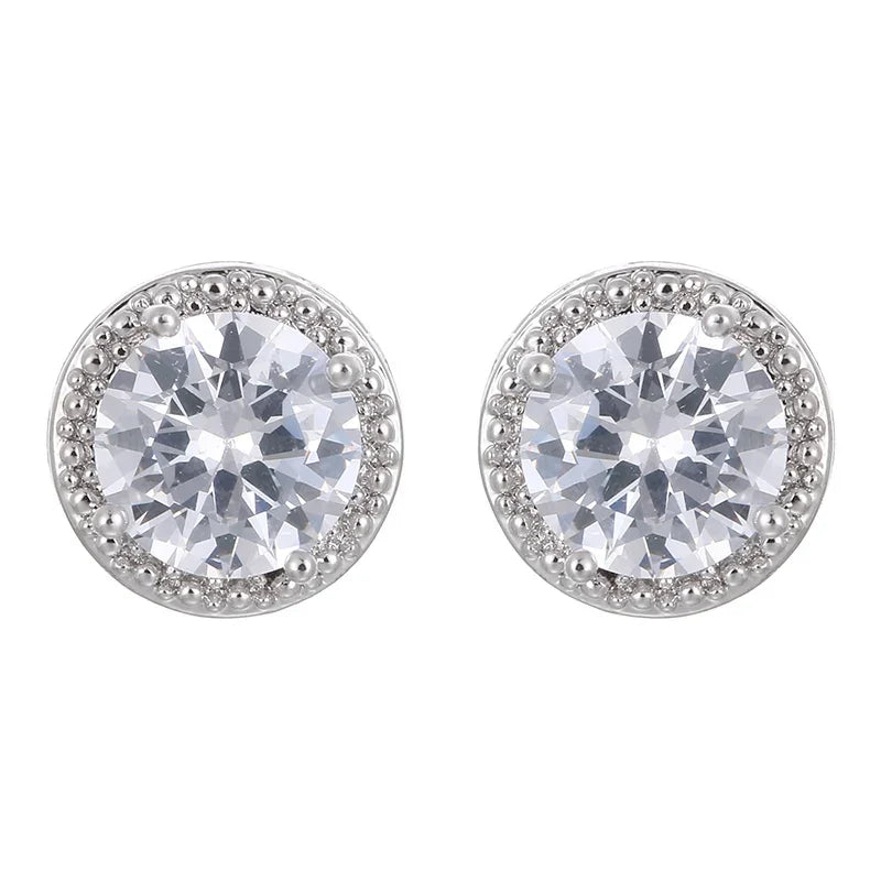LXOEN Fashion White Clear 8mm Round Cubic Zircon Stud Earrings For Women Wedding Jewelry Trendy Crystal Earrings brinco Gift - She Vibess By C2P