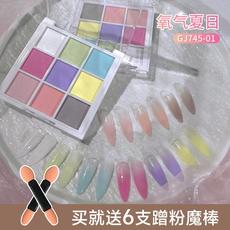 9Colors Solid Patting Nail Powders UV Polish Decoration Shimmer Fine Glitter Gradient Matte Pat Pat Manicure Polish Deco Powder - She Vibess By C2P