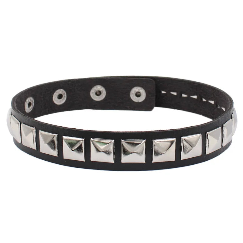 Anime Punk Rock Black Leather Choker Square Rivet Stud Collar Necklace For Women Men Girls Gothic Jewelry Cosplay Gift - She Vibess By C2P