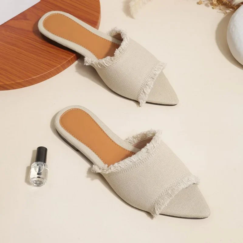 Women Flats Cowboy Slippers Fashion Beach Dress Shoes Summer Femme Pointed Toe Flip Flops New Casual Slides Zapatos Mujer - She Vibess By C2P