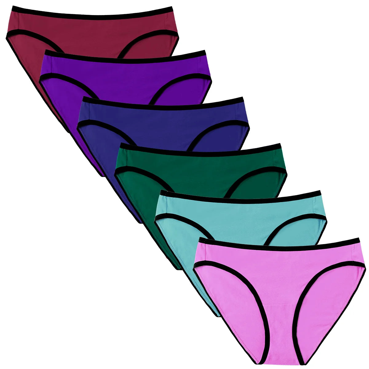 Molasus 6PCS Women High Cut Bikini Panties Breathable & Healthy Cotton Underwear Ladies No Ride Up Underpants Large Size - She Vibess By C2P