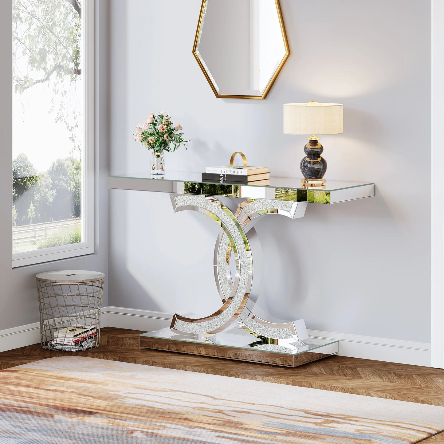 Tribesigns Gold Entryway Table, Modern 39-Inch Console Faux Marble Narrow Wood Sofa with Geometric Metal Legs - She Vibess By C2P