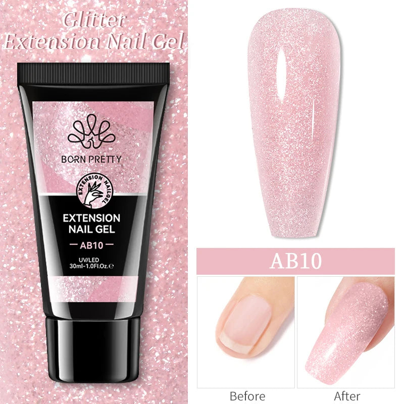 BORN PRETTY 30ml Glitter Acrylic Gel Finger Extension Nail Polish Silver Pink Extension Gel Polish Soak Off Nail Slip Solution - She Vibess By C2P
