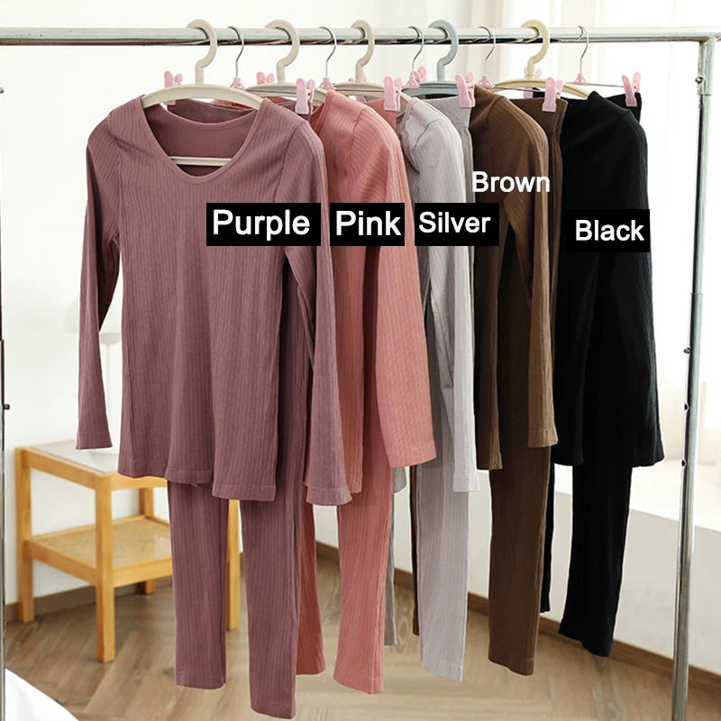 1 Set Warm Thermal Underwear Sexy Ladies Intimates Long Johns Women Shaped Sets Female Middle Collar Thermal Shaping Clothes - She Vibess By C2P