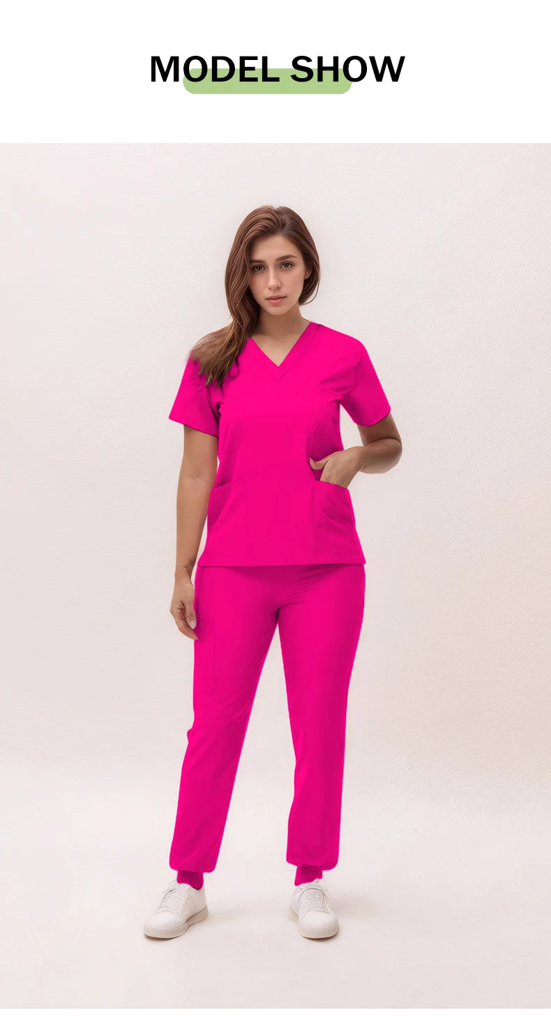 2025 New Nurse Uniforms V-neck Top Jogger Pants Scrub Sets Surgical Workwear Dentist Nursing Suit Hospital Doctor Outfit S21 - She Vibess By C2P