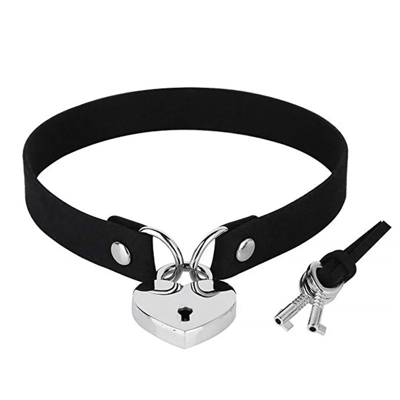 Harajuku Punk Rock Gothic Choker Necklace Women Sexy PU Leather Heart Lock Key Spike Collar Chocker Gothic Cosplay Accessories-I’m Over 21 - She Vibess By C2P
